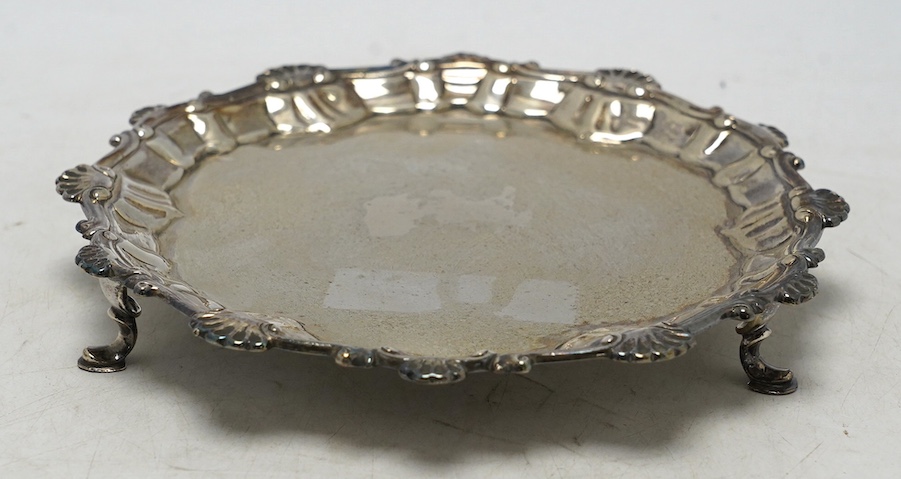 An early George III silver waiter, Ebenezer Coker, London, 1761, 17.1cm, 5.7oz. Condition - poor